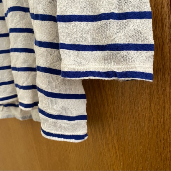 LUCKY BRAND • Semi Sheer Lace Look Striped Top - Size L - Picture 9 of 16